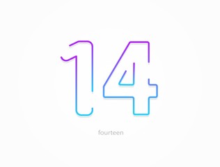14 number, modern gradient font alphabet. Trendy, dynamic creative style design. For logo, brand label, design elements, application and more. Isolated vector illustration