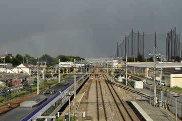 Fototapeta premium Tęcza ze stacji Ryuo w prefekturze Yamanashi w Japonii