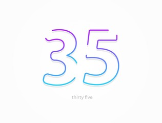 35 number, outline stroke gradient font. Trendy, dynamic creative style design. For logo, brand label, design elements, application and more. Isolated vector illustration
