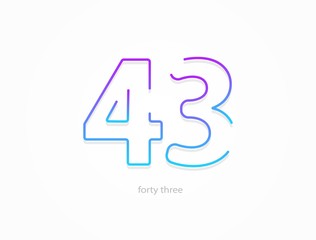 43 number, outline stroke gradient font. Trendy, dynamic creative style design. For logo, brand label, design elements, application and more. Isolated vector illustration