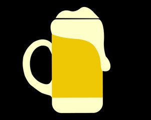 glass of beer with foam , amber vector illustration on black background