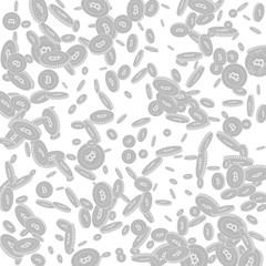 Bitcoin, internet currency coins falling. Scattere