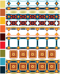 Set of geometric design elements and decor from ethnic ornament pattern.Vector graphics for background, wallpaper, packaging, fabrics, textiles, banner, business card decoration.