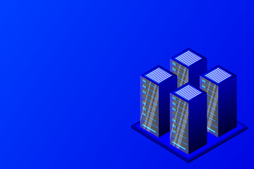 Mainframe, powered server, high technology concept, data center, cloud data storage isometric vector illustration ultraviolet background