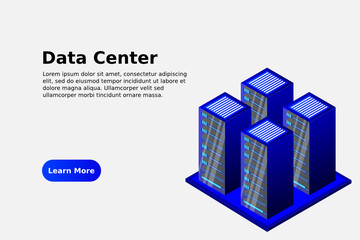 Mainframe, powered server, high technology concept, data center, cloud data storage isometric vector illustration ultraviolet background