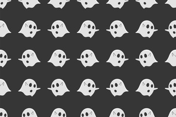 Ghost seamless pattern on black background.