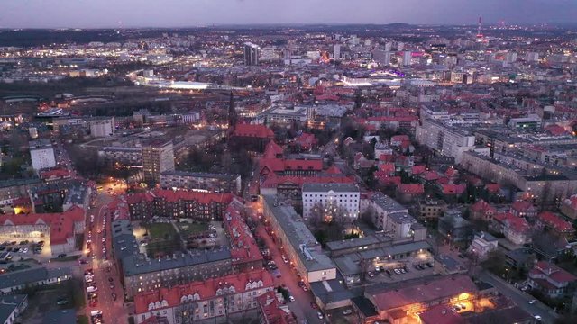 Panoramic view from the drone on the city Katowice. Poland
