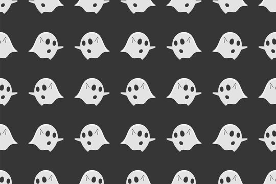 Ghost seamless pattern on black background.