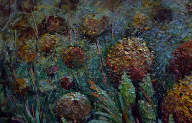  Art oil painting Flowers im Garden  background from thailand ,  Contemporary art 