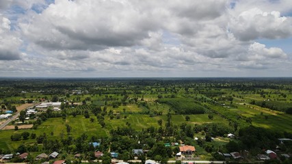 Fototapeta na wymiar Aerial view of the village photographed with a drone at Phusing Sisaket Thailand.