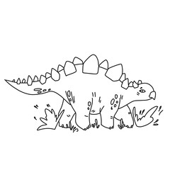 Vector illustration of cute cartoon dinosaur character for children, coloring page kids, doodle dino