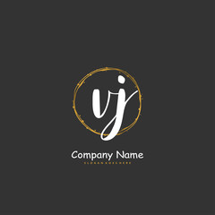 V J VJ Initial handwriting and signature logo design with circle. Beautiful design handwritten logo for fashion, team, wedding, luxury logo.