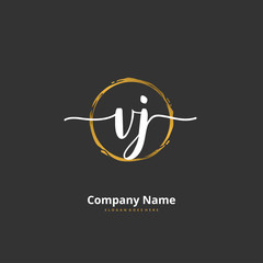V J VJ Initial handwriting and signature logo design with circle. Beautiful design handwritten logo for fashion, team, wedding, luxury logo.