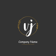 V J VJ Initial handwriting and signature logo design with circle. Beautiful design handwritten logo for fashion, team, wedding, luxury logo.