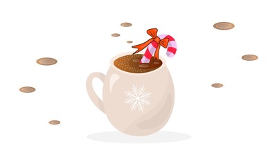Christmas coffee cup with candy crutch.
Vector isolated.