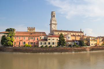 Fototapeta premium Beautiful view of the embankment of the Adige river in Verona, Italy