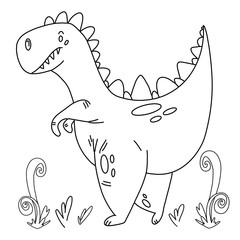 Vector illustration of cute cartoon dinosaur character for children, coloring page kids, doodle dino