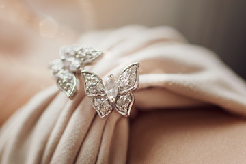jewelry in the form of two fluttering butterflies made of white precious stones