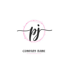 P J PJ Initial handwriting and signature logo design with circle. Beautiful design handwritten logo for fashion, team, wedding, luxury logo.