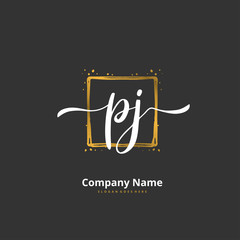 P J PJ Initial handwriting and signature logo design with circle. Beautiful design handwritten logo for fashion, team, wedding, luxury logo.