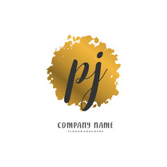 P J PJ Initial handwriting and signature logo design with circle. Beautiful design handwritten logo for fashion, team, wedding, luxury logo.