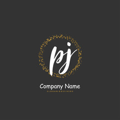 Obraz premium P J PJ Initial handwriting and signature logo design with circle. Beautiful design handwritten logo for fashion, team, wedding, luxury logo.