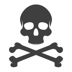 Vintage monochrome human skull with crossbones isolated on white background. Hand drawn design element template for emblem, print, cover, poster. Vector illustration.