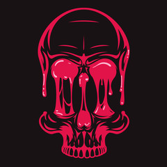 Vintage colorful sliced human skull with abstract sticky oozing slime isolated on black background. Bright hand drawn design element template for emblem, print, cover, poster. vector illustration.
