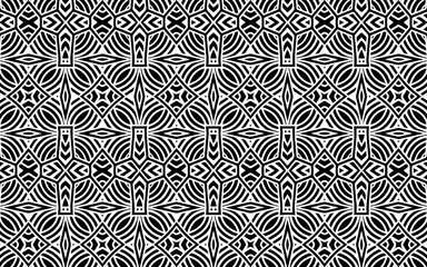 Black and white pattern of abstract geometric design. Texture for wallpaper, textile and coloring book in ethnic style.