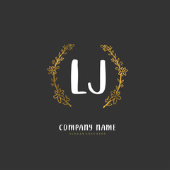 L J LJ Initial handwriting and signature logo design with circle. Beautiful design handwritten logo for fashion, team, wedding, luxury logo.