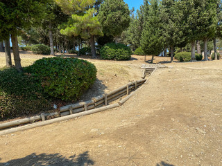 Canakkale, Turkey - 01/08/2020: 
trenches during the Turkish military battle of Çanakkale, Battle of Chunuk Bair - military trench, first world war