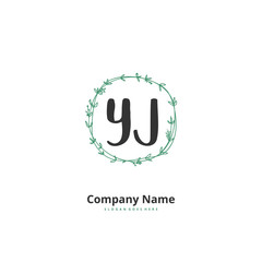 Y J YJ Initial handwriting and signature logo design with circle. Beautiful design handwritten logo for fashion, team, wedding, luxury logo.