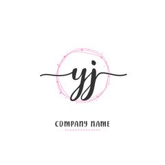 Y J YJ Initial handwriting and signature logo design with circle. Beautiful design handwritten logo for fashion, team, wedding, luxury logo.