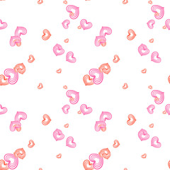Abstract messy heart and dot seamless pattern. Chaotic romantic background. Vector illustration.