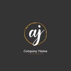 A J AJ Initial handwriting and signature logo design with circle. Beautiful design handwritten logo for fashion, team, wedding, luxury logo.