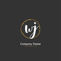 W J WJ Initial handwriting and signature logo design with circle. Beautiful design handwritten logo for fashion, team, wedding, luxury logo.