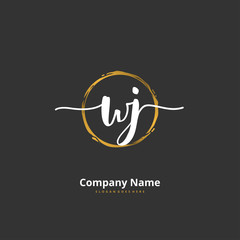 W J WJ Initial handwriting and signature logo design with circle. Beautiful design handwritten logo for fashion, team, wedding, luxury logo.
