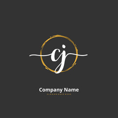 C J CJ Initial handwriting and signature logo design with circle. Beautiful design handwritten logo for fashion, team, wedding, luxury logo.