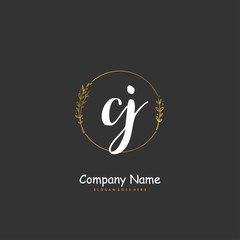C J CJ Initial handwriting and signature logo design with circle. Beautiful design handwritten logo for fashion, team, wedding, luxury logo.