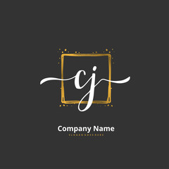 C J CJ Initial handwriting and signature logo design with circle. Beautiful design handwritten logo for fashion, team, wedding, luxury logo.