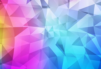 Light Blue, Red vector shining triangular backdrop.