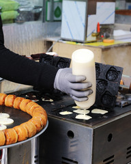 Preparing korean street food at local market. 