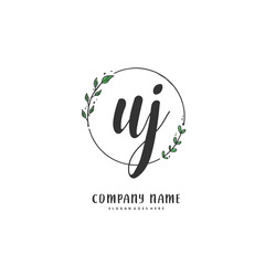 U J UJ Initial handwriting and signature logo design with circle. Beautiful design handwritten logo for fashion, team, wedding, luxury logo.