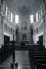 Solemn interior of Cathedral of Our Dear Lady (Frauenkirche) in Munich, Germany