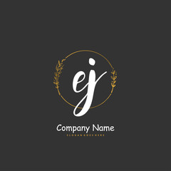 E J EJ Initial handwriting and signature logo design with circle. Beautiful design handwritten logo for fashion, team, wedding, luxury logo.