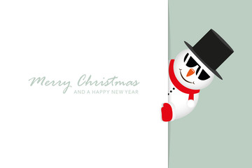 cute snowman with sunglasses looks around the corner funny christmas design vector illustration EPS10