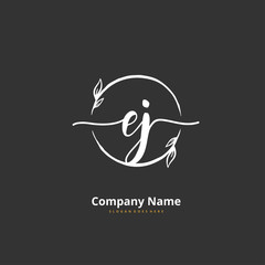 E J EJ Initial handwriting and signature logo design with circle. Beautiful design handwritten logo for fashion, team, wedding, luxury logo.