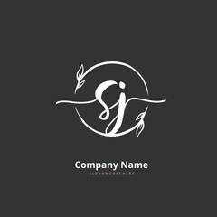 S J SJ Initial handwriting and signature logo design with circle. Beautiful design handwritten logo for fashion, team, wedding, luxury logo.