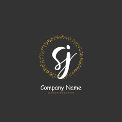 S J SJ Initial handwriting and signature logo design with circle. Beautiful design handwritten logo for fashion, team, wedding, luxury logo.