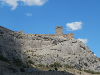 genoese fortress, castle on a rock, sunny